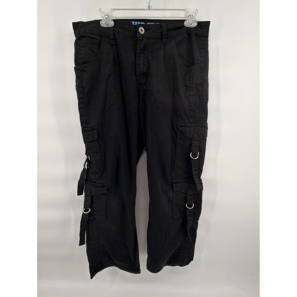 VIP Jeans Womens 15/16 Black Cargo Pants Wide Leg Straps D-Ring Goth Y2K Utility